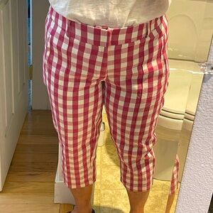 Time and Tru 14 or 12 capris pants white and raspberry pink/purple check